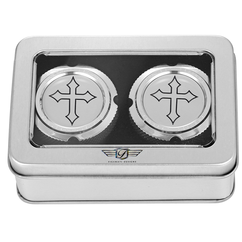 FIGURATI DESIGNS FRONT AXLE NUT COVERS SILVER WITH CROSS FD41-FAC-SS