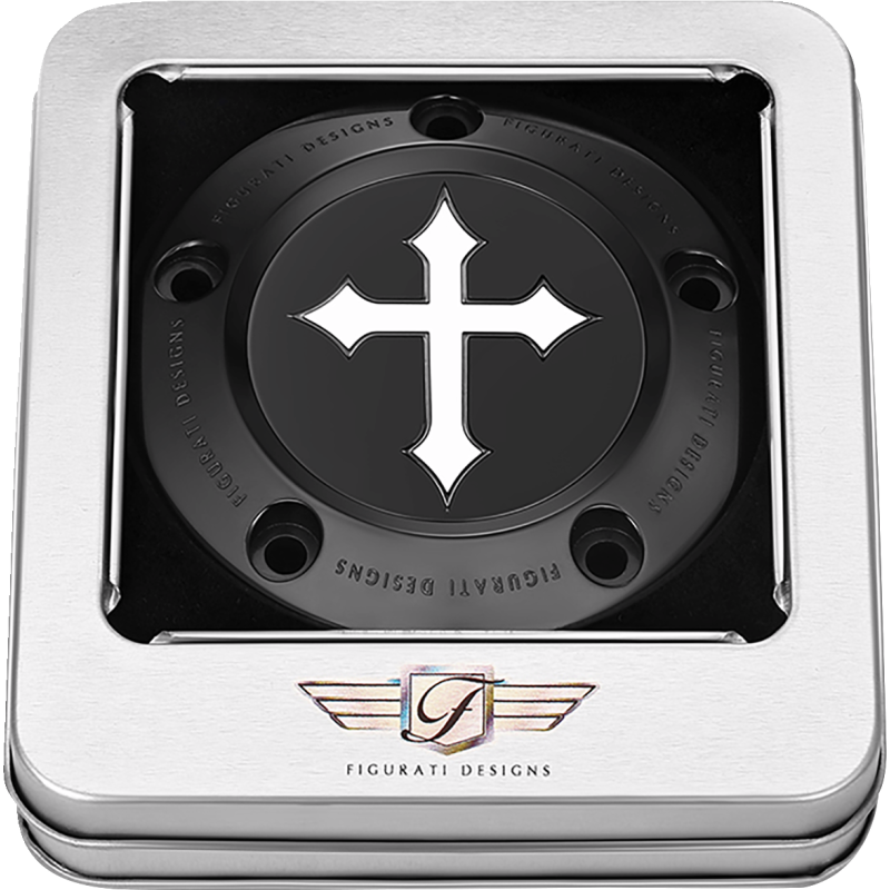 FIGURATI DESIGNS TIMING COVER BLACK WITH CROSS, 5-HOLE FD41-TC-5H-BLK