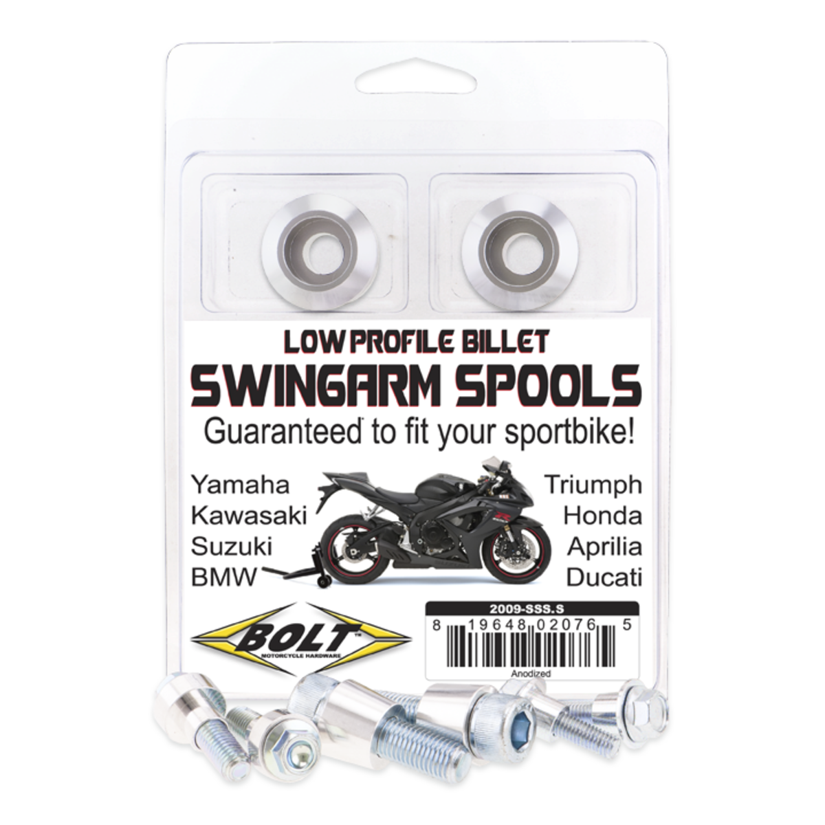 BOLT SPORTBIKE SWINGARM SPOOLS-SILVER 2009-SSS.S