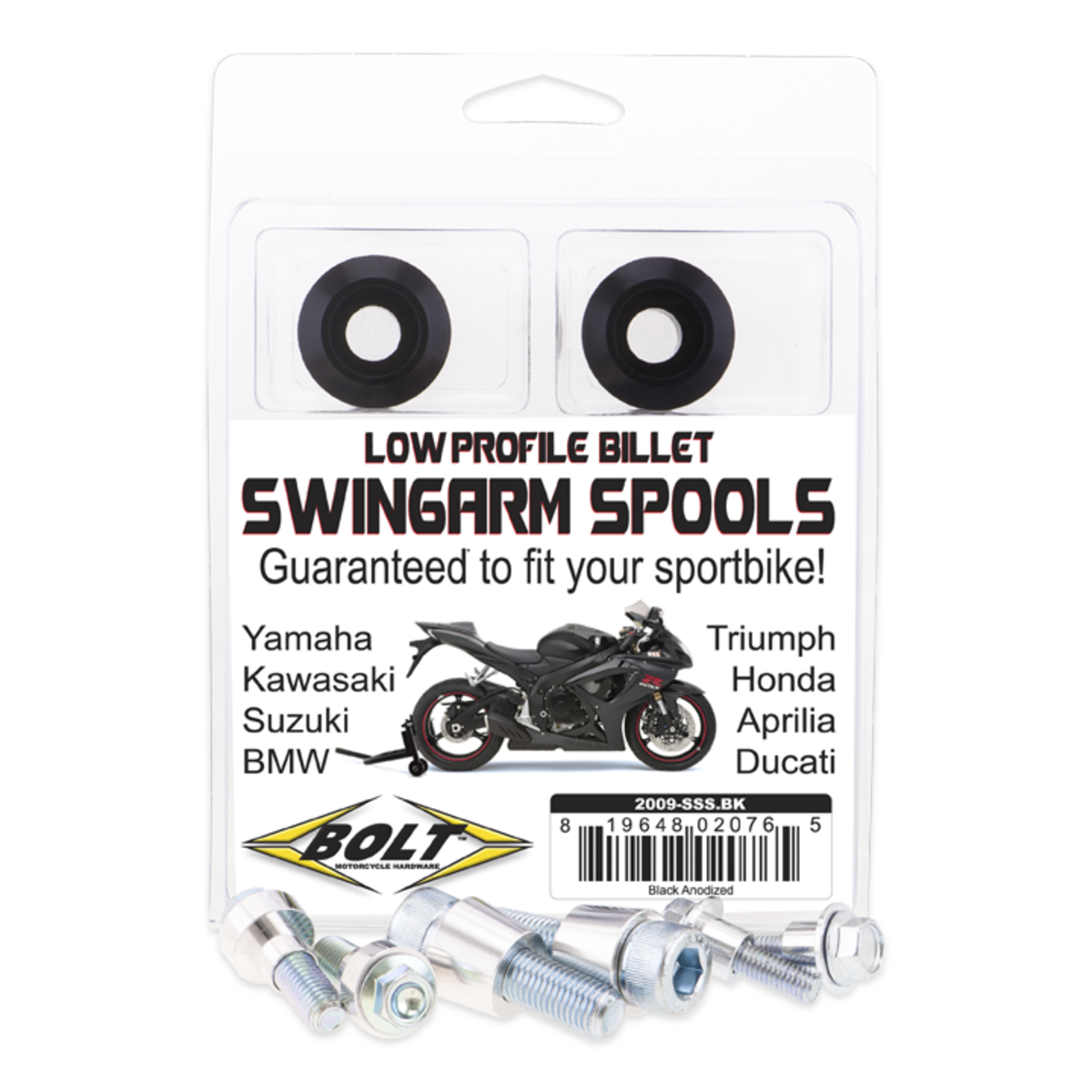 BOLT SPORTBIKE SWINGARM SPOOLS-BLACK 2009-SSS.BK