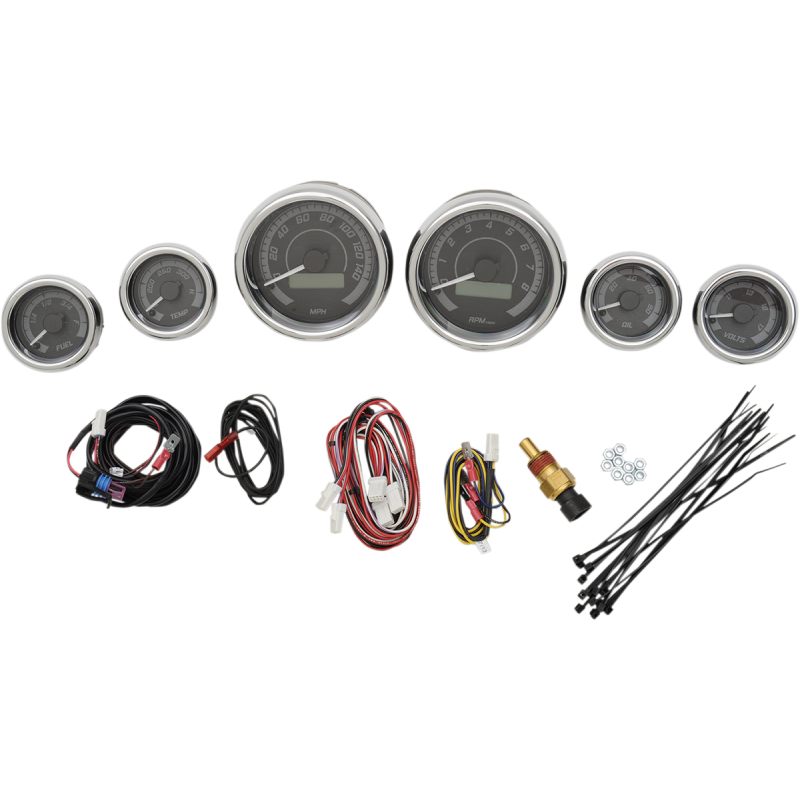 DAKOTA DIGITAL 04-13 FLHT SIX GAUGE BLK/GRY W/CHR BEZEL MVX-8604-KG-C
