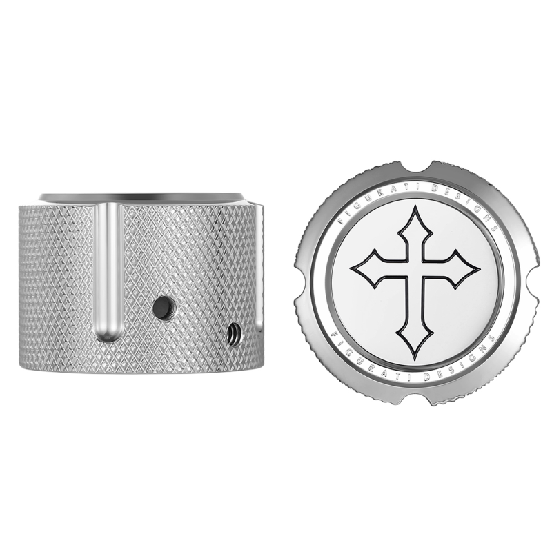 FIGURATI DESIGNS FRONT AXLE NUT COVERS SILVER WITH CROSS FD41-FAC-SS