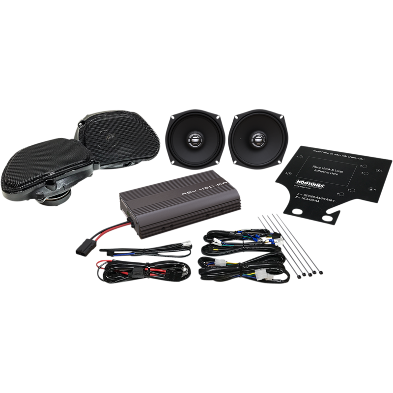 HOGTUNES 200 WATT AMP/4 AA SERIES SPEAKERS/MNTG PLATE 11-13 RG ULTRA REV 450 RGU KIT-AA
