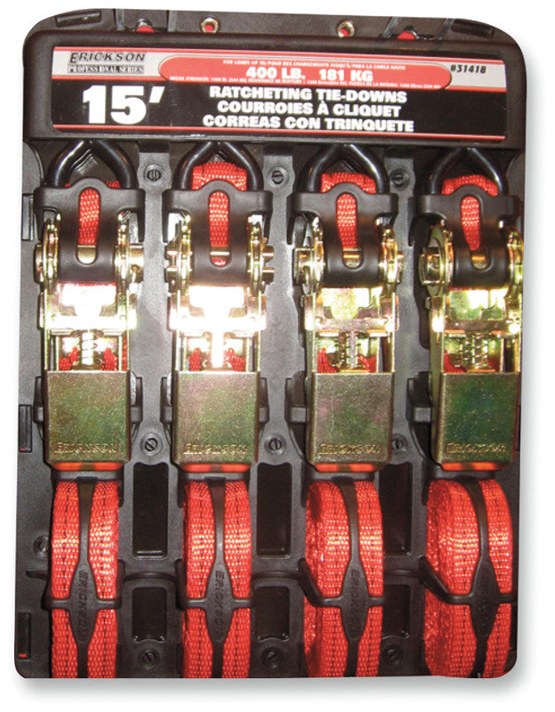 ERICKSON 1"X15' 1200LB RATCHET STYLE TIE-DOWN 4PK 31418