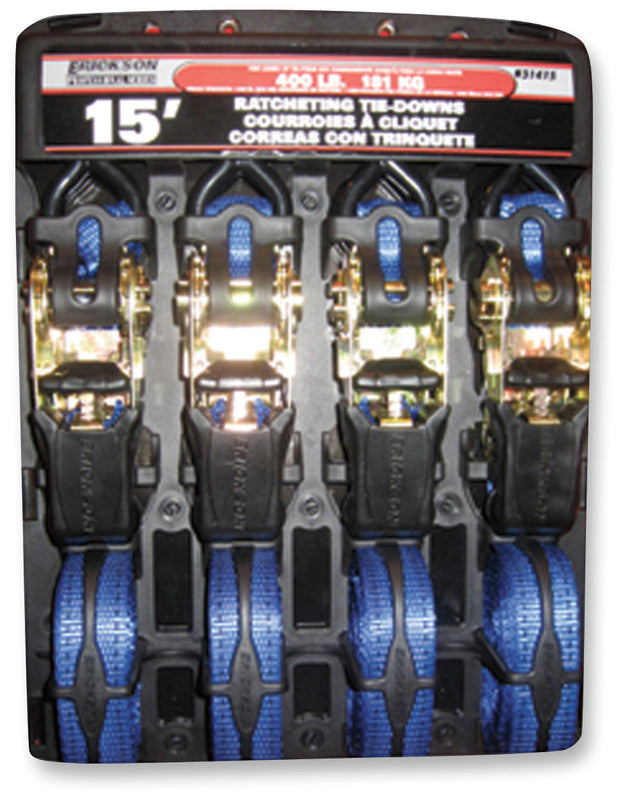 ERICKSON 1"X15' 1200LB RUBBR RATCHET TIE-DOWN 4PK 31415