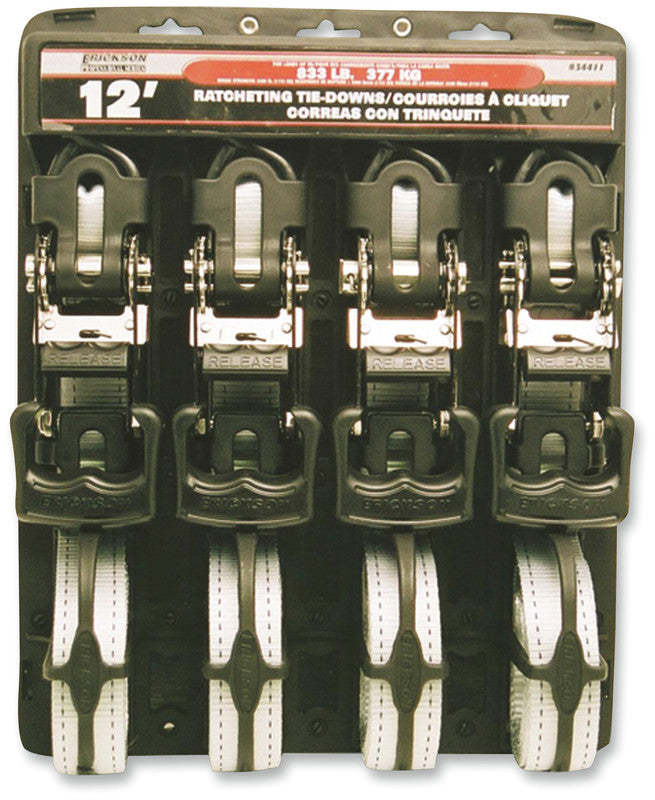 ERICKSON 1-1/4"X12' 2500LB RATCHET TIE-DOWN 4PK 34411