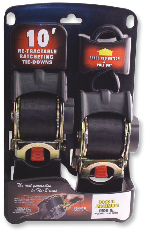 ERICKSON 2"X10' 3300LB RETRACTABLE RATCH BLK 2PK 34416