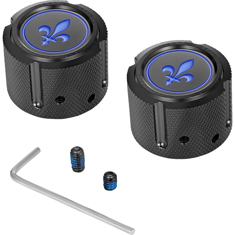 FIGURATI DESIGNS BLUE FLEUR-DE-LIS FRONT AXLE NUT COVER BLACK FD05-FAC-BK