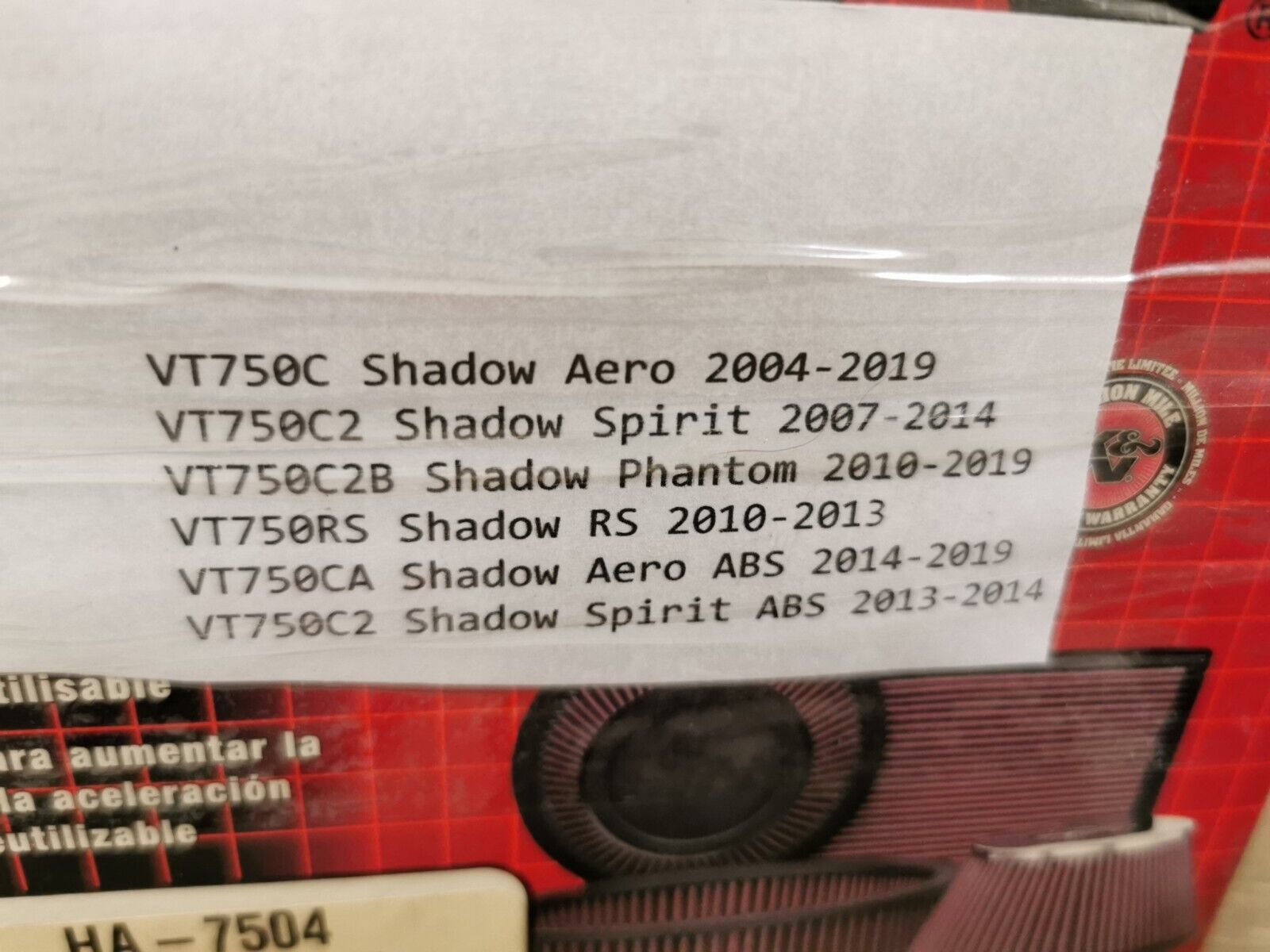 NOS K&N Honda  VT750C VT750C2B VT750C2 AIR FILTER  HA-7504 J40