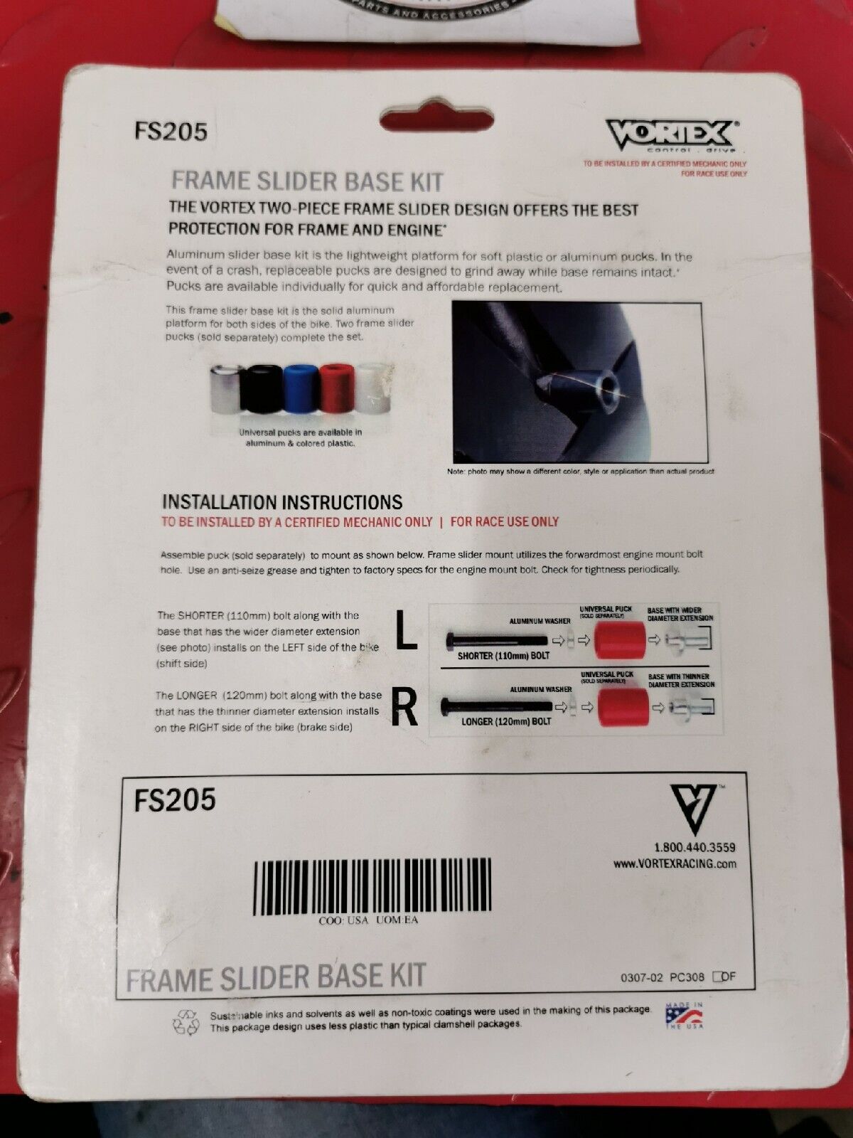 NOS VORTEX HONDA CBR600RR 2003 - 2006   FRAME SLIDER BASE KIT  FS205 J17