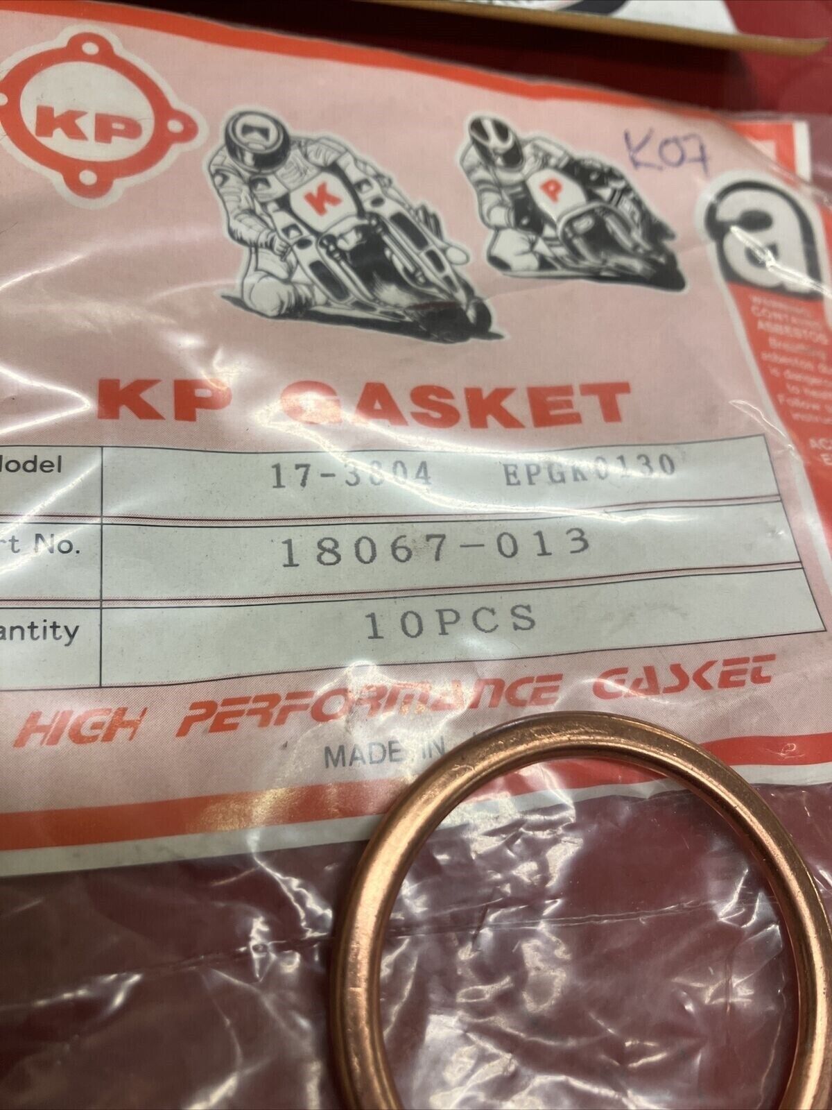 NOS KAWASAKI EXHAUST PIPE GASKET 18067-013 17-3804 KP GASKET K20
