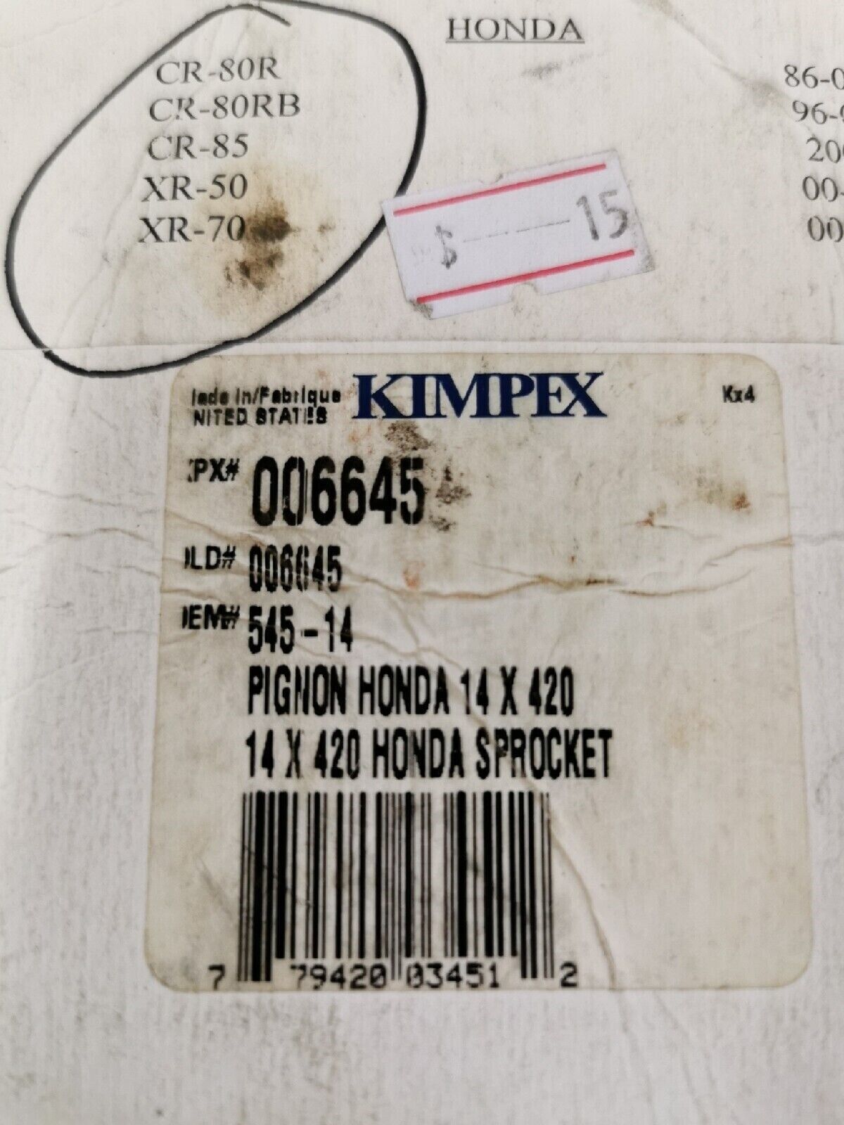 NOS SPROCKET SPECIALISTS HONDA  CR80R CR85 XR50 XR70  Front Sprocket 545-14 J17