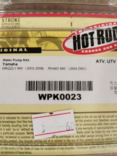 NOS HOT RODS GRIZZLY 4X4 650 2002 - 2008 WATER PUMP KIT WPK0023 J54