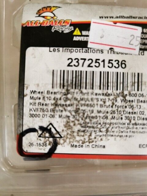 NOS ALL BALLS Kawasaki KVF650 KVF750 WHEEL BEARING KIT 25-1536 J54