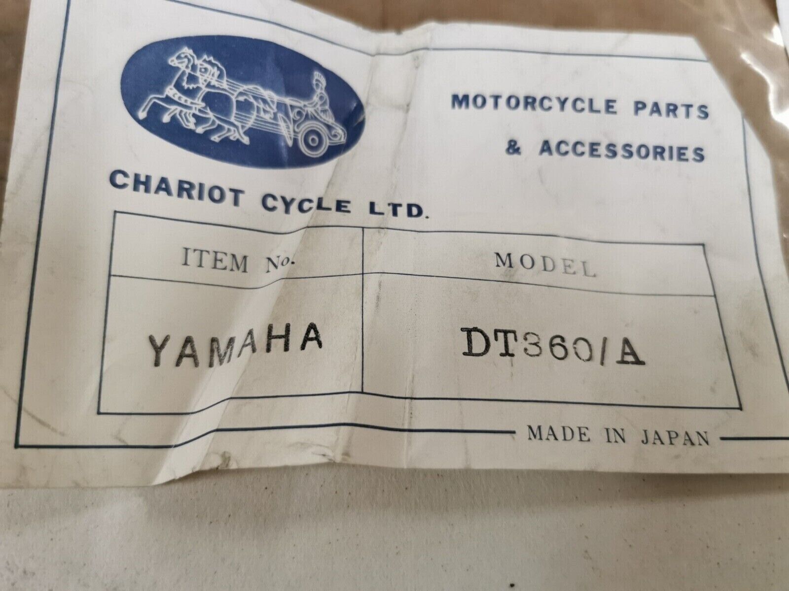 NOS CHARIOT CYCLE YAMAHA DT360A INCOMPLETE GASKET KIT SET J48