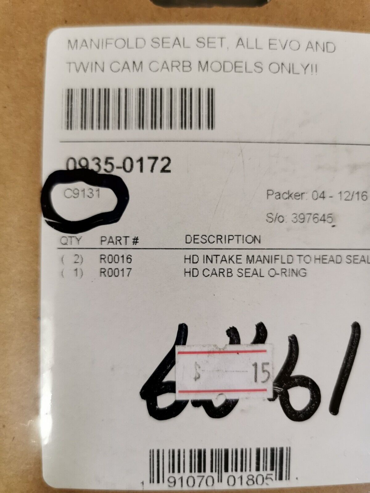 NOS COMETIC HARLEY DAVIDSON MANIFOLD SEAL KIT SET C9131 J45