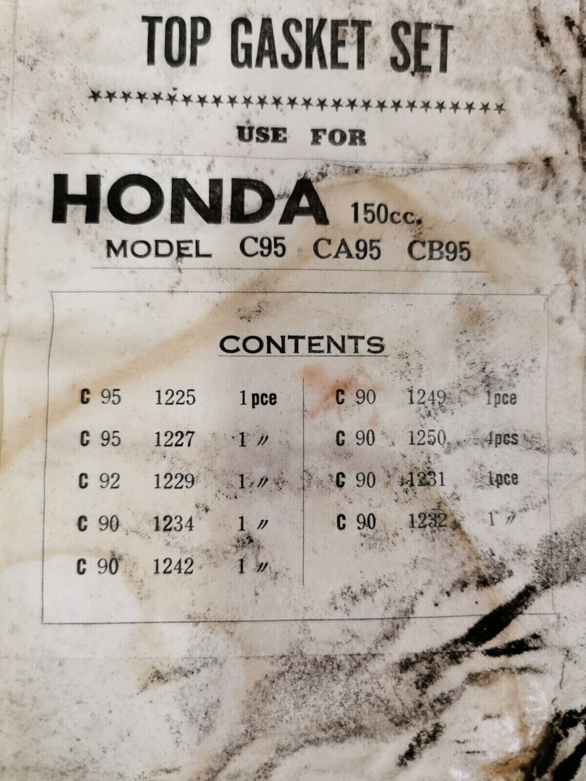 NOS HONDA 150CC C95 CA95 CB95 TOP END GASKET KIT INCOMPLETE SET J49