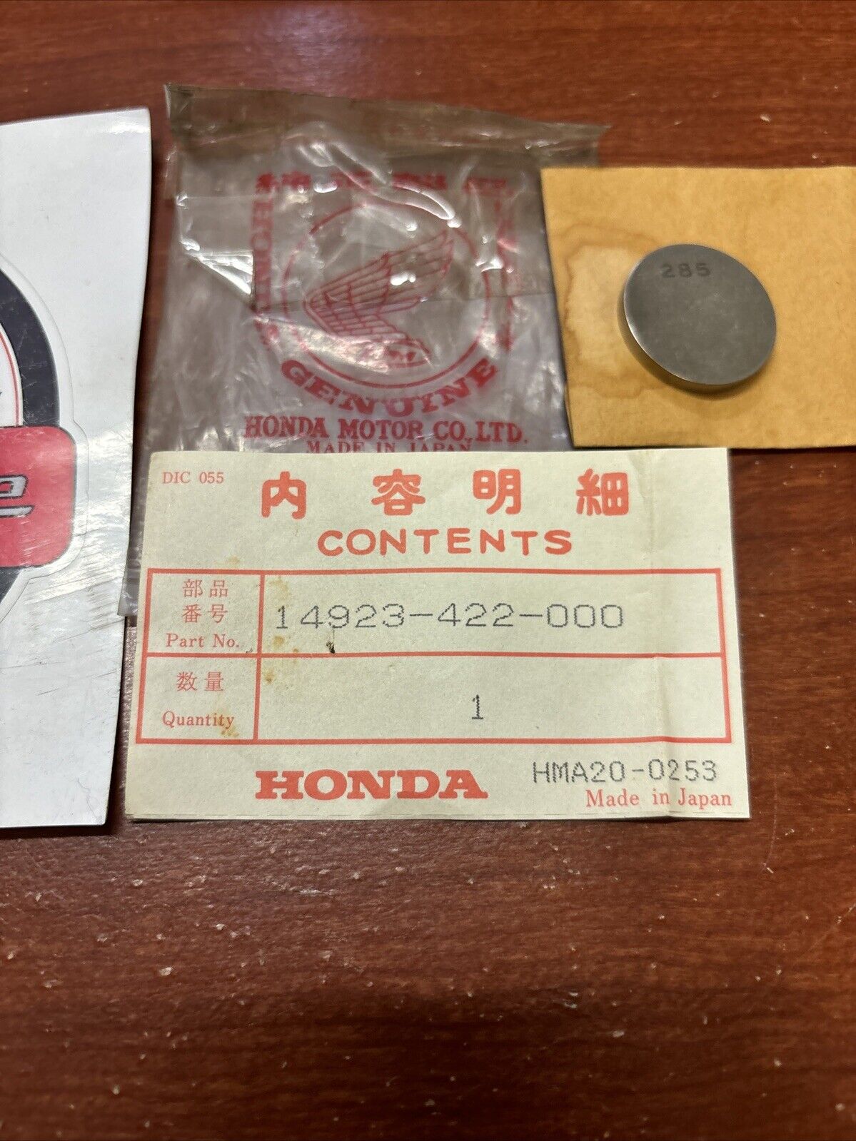 NOS Honda CB750 CBX1000 CB1100 CB1000C TAPPET SHIM (2.85) 14923-422-000 H156
