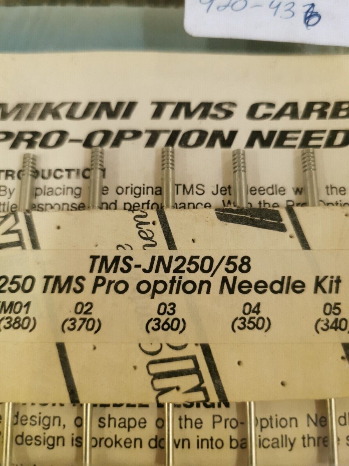 NOS MIKUNI 250 TMS PRO OPTION CARBURATOR NEEDLE KIT TMS-JN250/58 J20