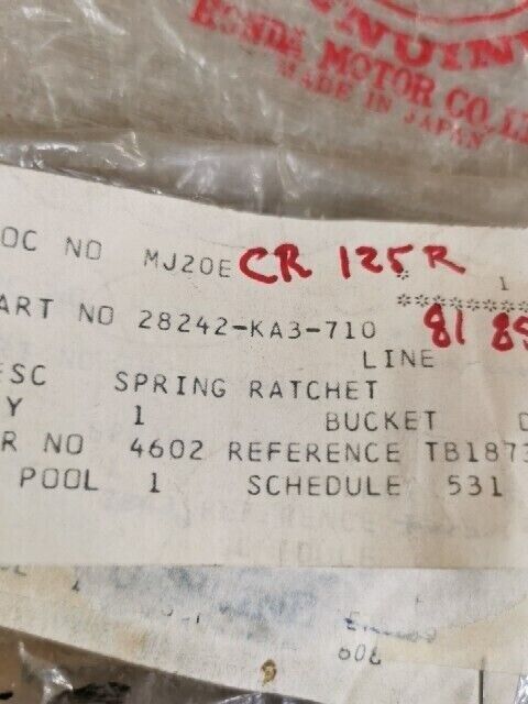 NEW NOS HONDA CR125R 1981 - 1985  SPRING RATCHET 28242-KA3-710 H81