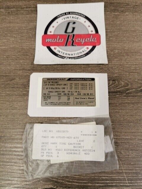 NOS HONDA CB1100F 1983 LABEL TIRE CAUTION 87505-MG5-670 H100