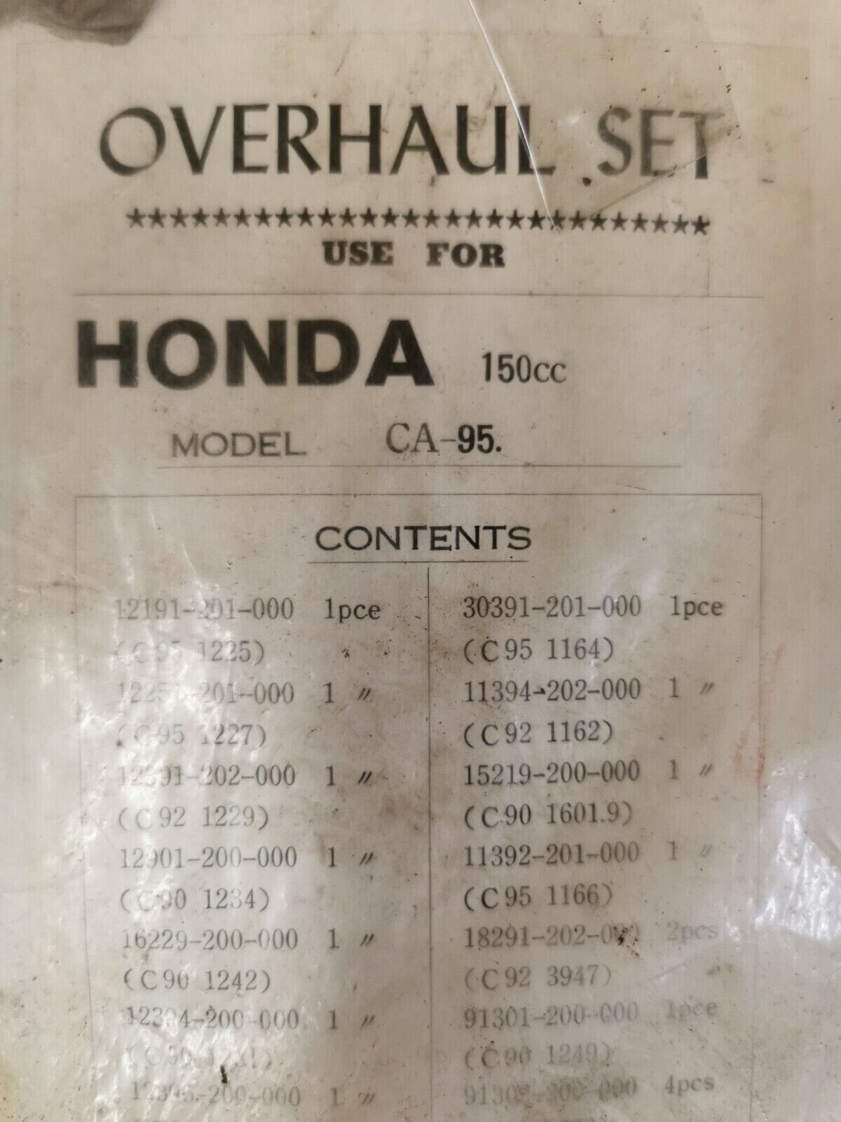 NOS HONDA 150CC CA-95 COMPLETE GASKET KIT INCOMPLETE SET J49