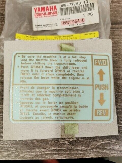 NOS YAMAHA VX600EV VX500V VX600V EMBLEM LABEL WARNING 3 8BB-77763-10-00 Y108