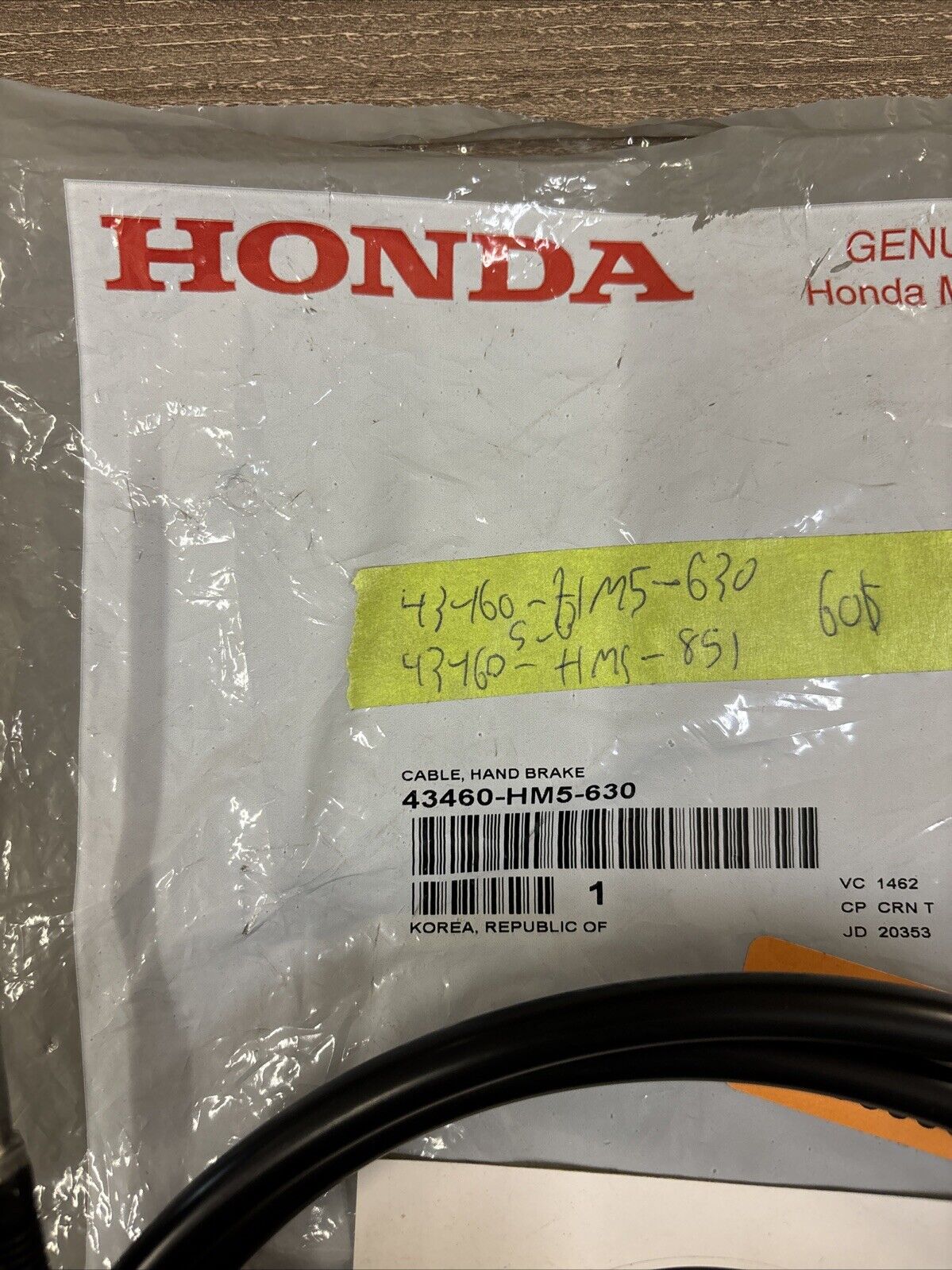 NOS Honda TRX300 TRX300FW HAND BRAKE CABLE 43460-HM5-630 H115