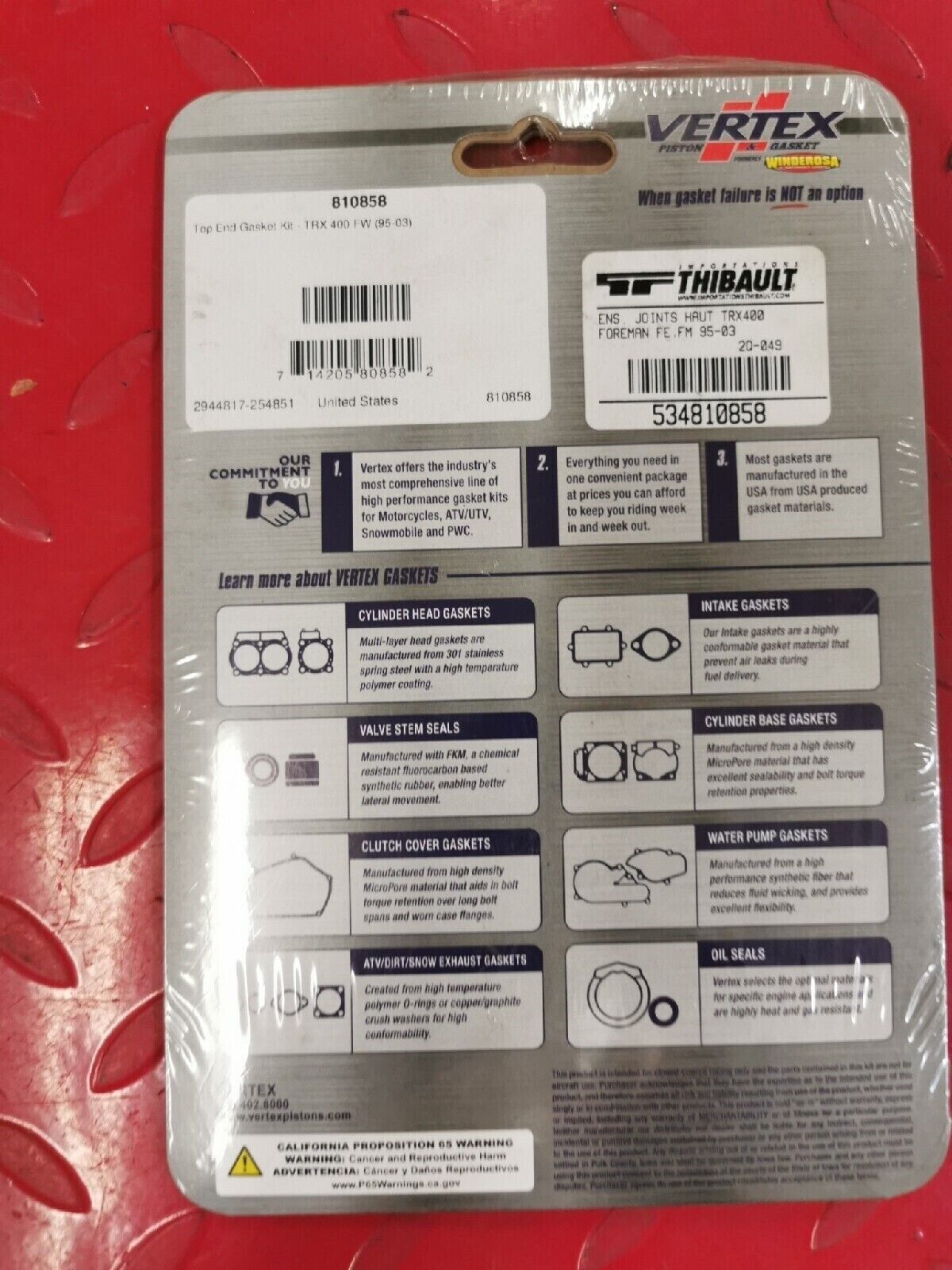 NOS VERTEX HONDA TRX400 1995 - 2003  TOP END GASKET KIT  810858 J14