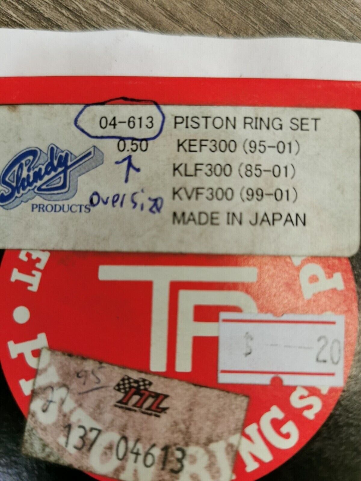 NOS TP KEF300 1995 - 2001 KLF300 KVF300  PISTON RING SET 0.50 04-613 J33