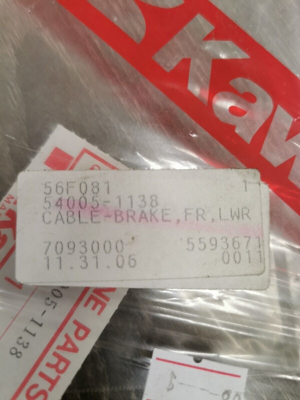 NOS KAWASAKI  BAYOU 220 1988 CABLE-BRAKE FR LWR  54005-1138 K29