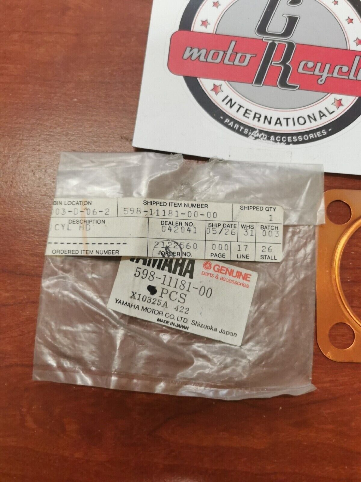 NOS Yamaha YZ80 TY80 CYLINDER HEAD GASKET 598-11181-00-00 Y77