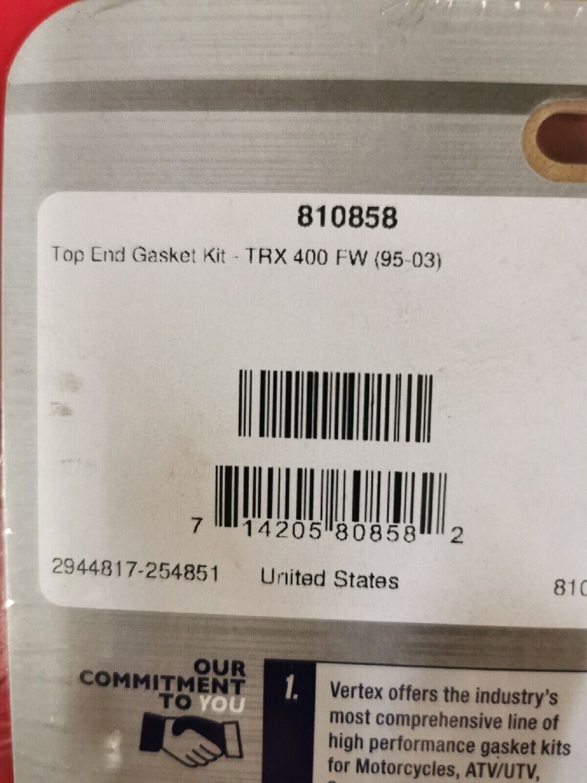 NOS VERTEX HONDA TRX400 1995 - 2003  TOP END GASKET KIT  810858 J14