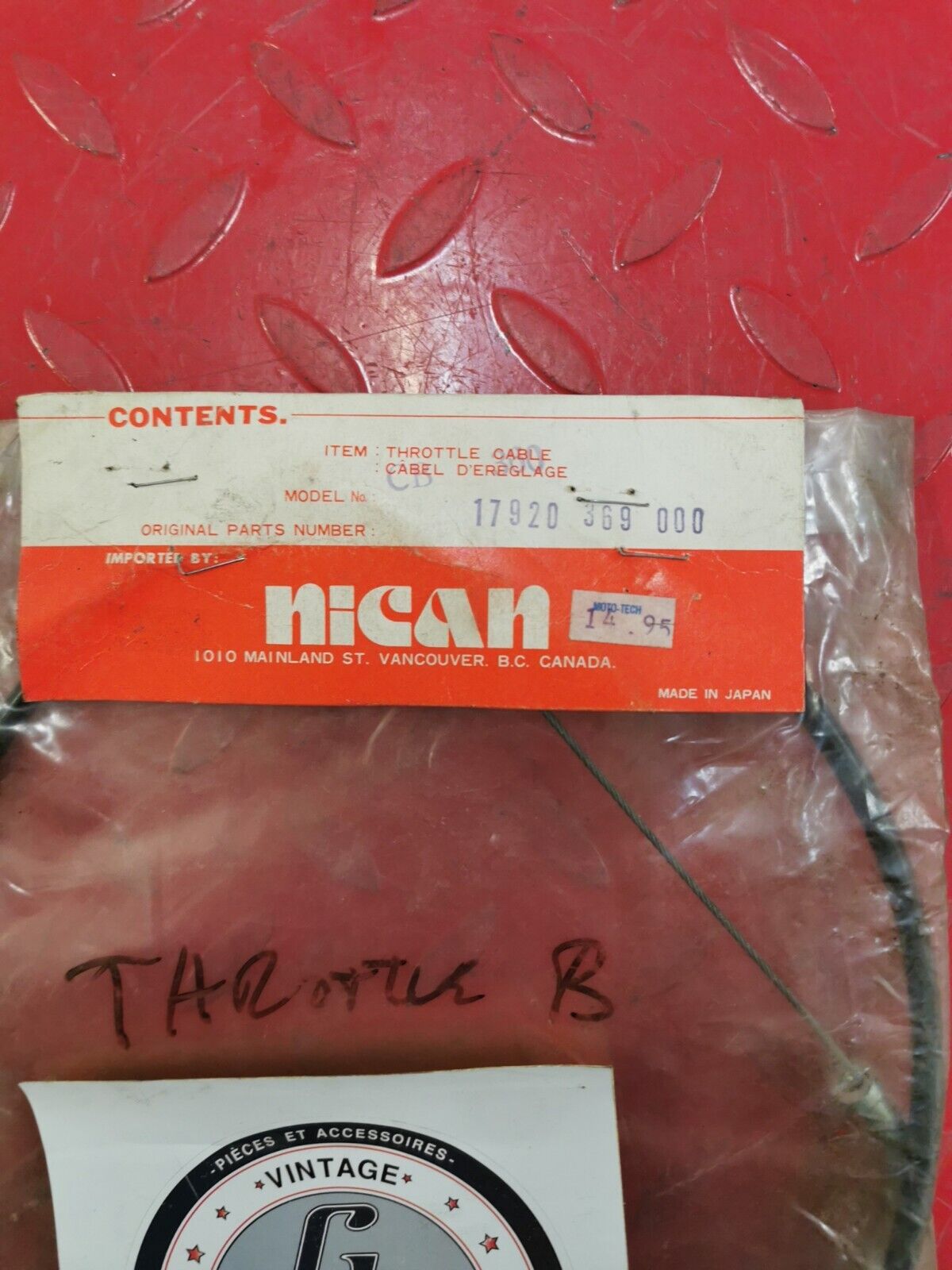NOS NICAN Honda 1976 - 1977 CJ360T CB360 CABLE B THROTTLE 17920-369-000 H30