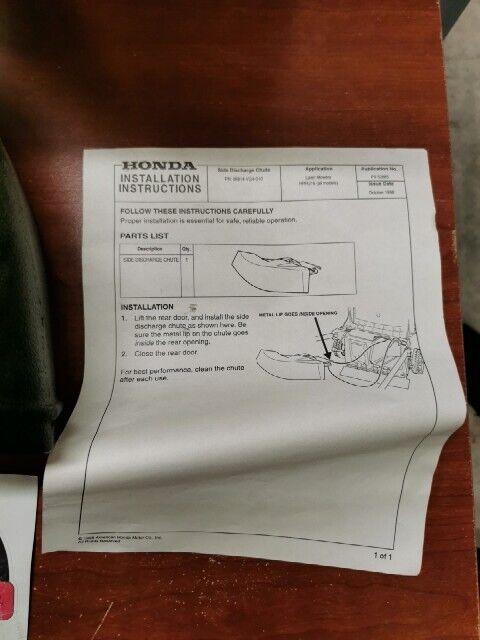 NOS Honda SIDE DISCHARGE CHUTE KIT 06814-VG4-010
