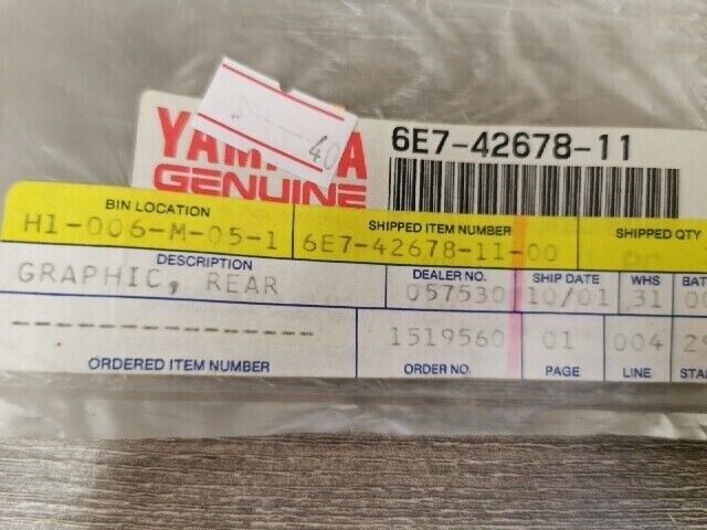NOS YAMAHA GRAPHIC REAR 6E7-42678-11-00 Y112