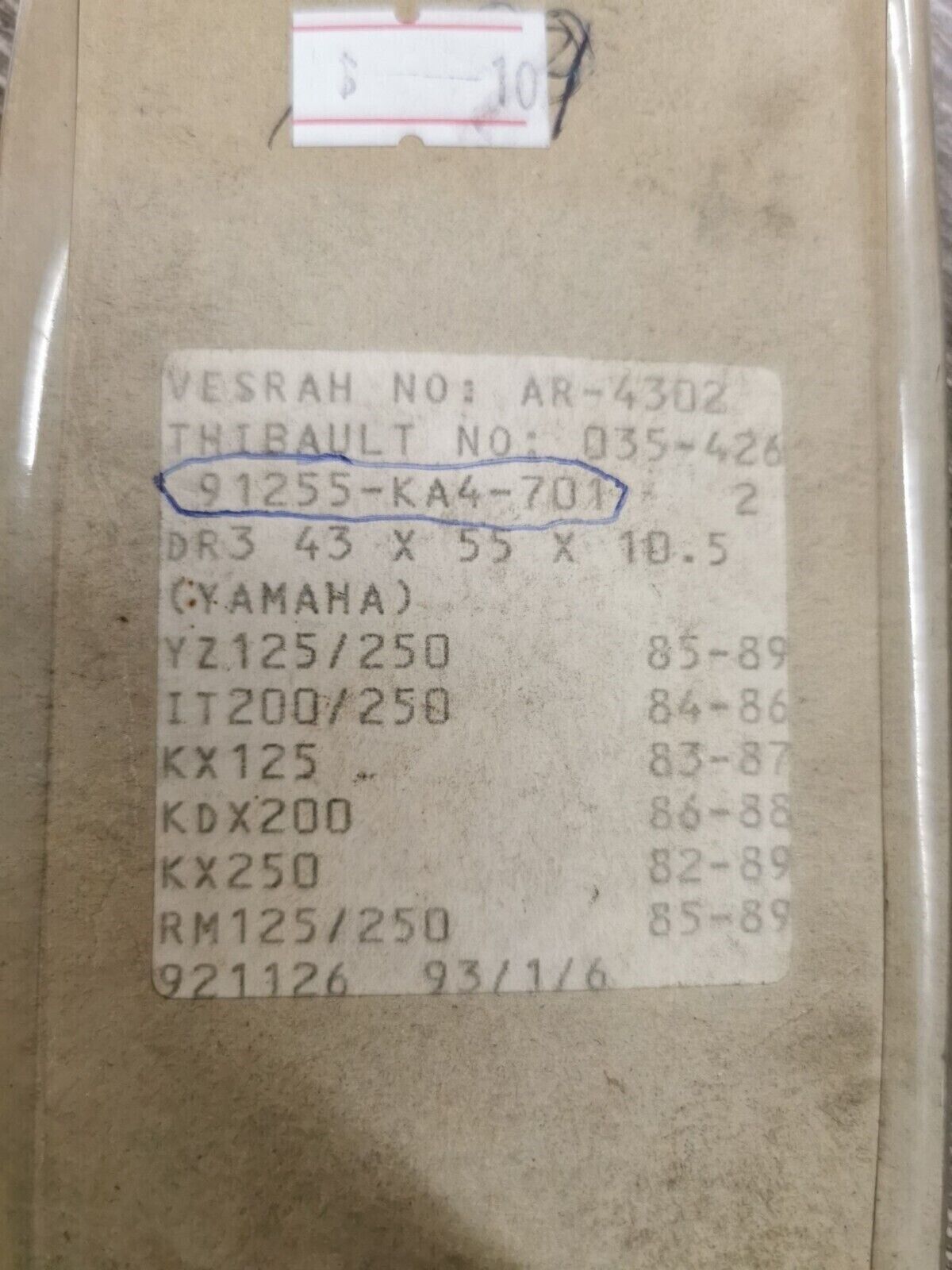 NOS VESRAH Honda CR480R CR250R YAMAHA YZ125 IT200 KX125 OIL SEAL AR-4302 J35