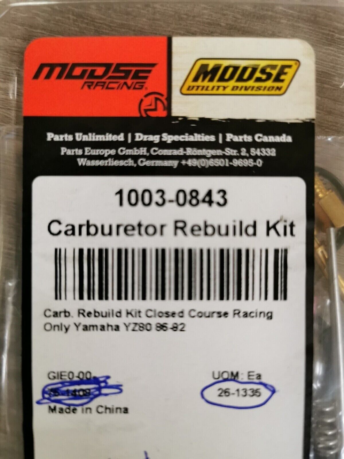 NOS Moose Yamaha YZ80 1986 - 1992 Carburetor Rebuild Kit 26-1335 J32