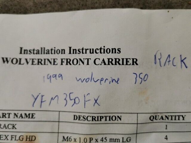 NOS YAMAHA WOLVERINE YFM350FX 1999 FRONT AND REAR CARRIER RACK KIT