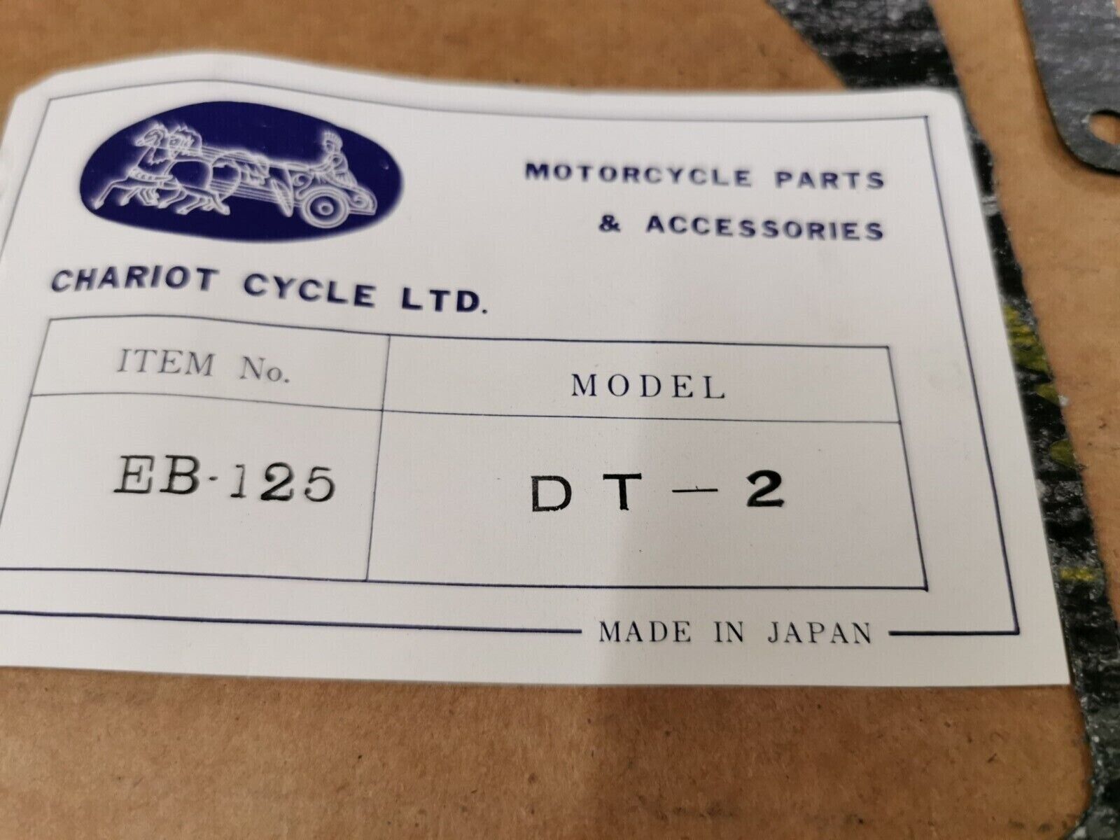 NOS CHARIOT CYCLE DT2 INCOMPLETE GASKET KIT SET EB-125 J48