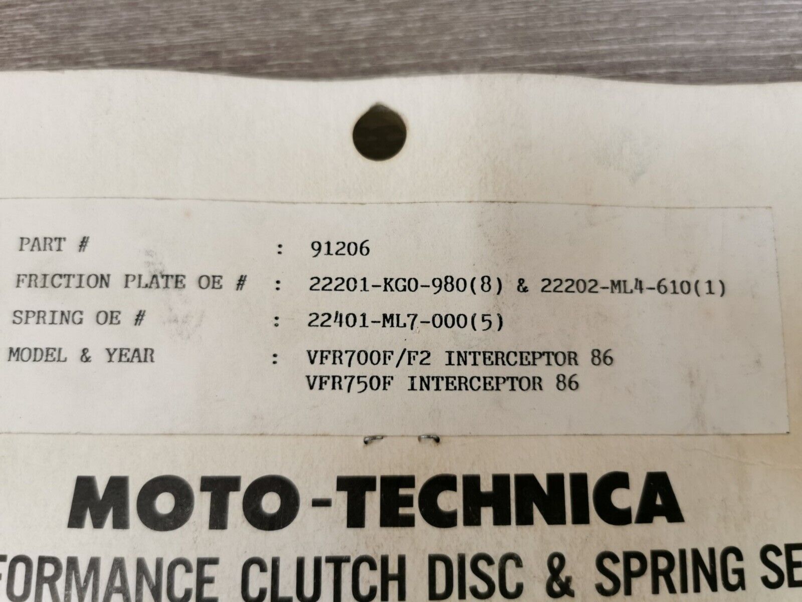 NOS MOTO-TECHNICA VFR700F VFR700F2 VFR750F 1986 CLUTCH DISC SPRING SET 91206 J25