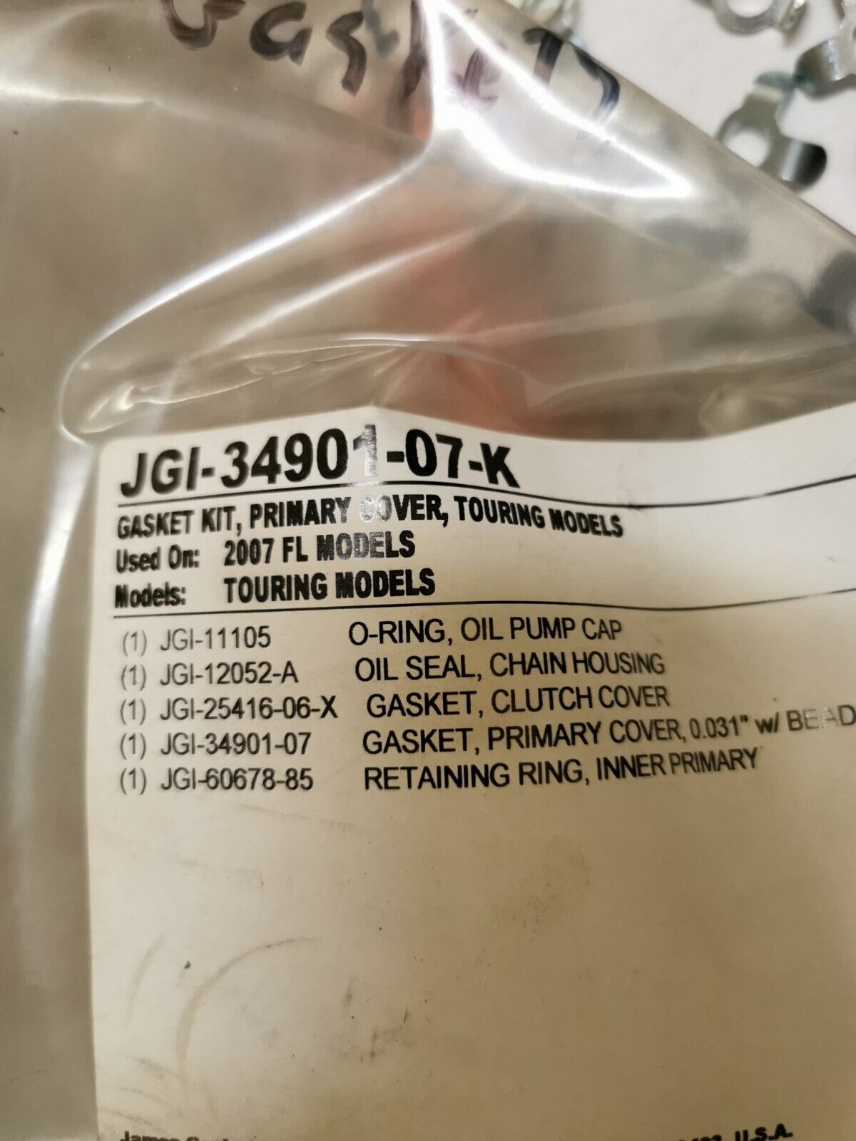 NOS James Gasket KIT PRIMARY COVER TOURING MODEL Incomplete JGI-34901-07-K J45