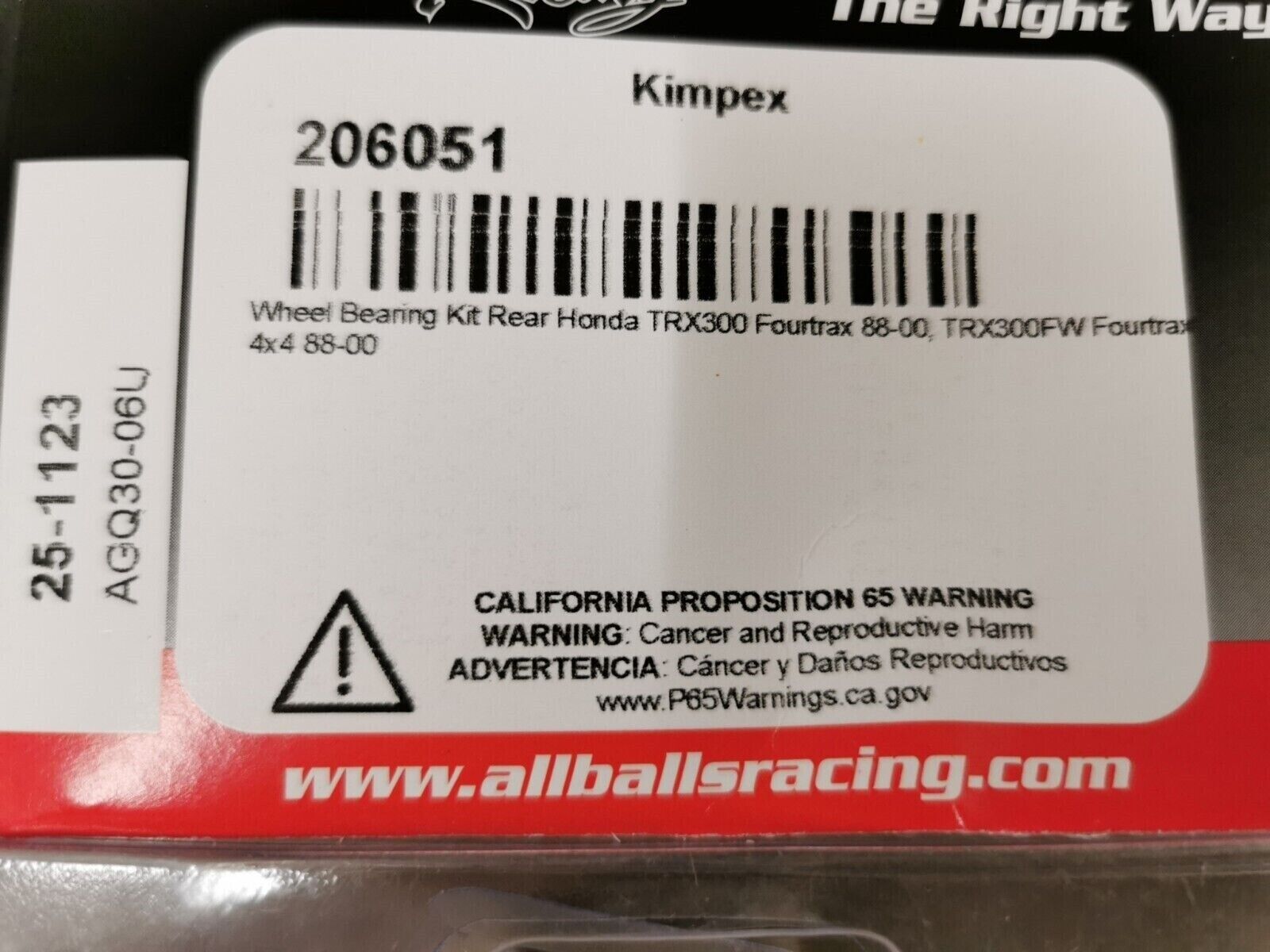 NOS ALL BALLS TRX300 FOURTRAX 1988 - 2000 Rear Wheel Bearing KIT 25-1123 J50