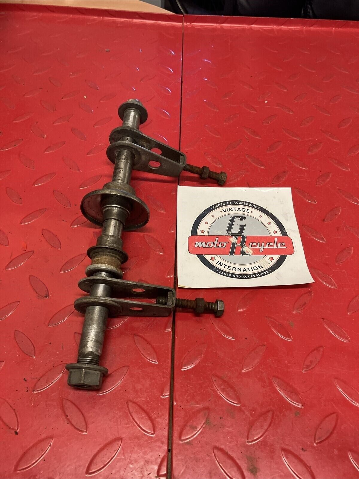 Kawasaki KX125 1980 rear wheel axle bolt shaft spacer collar chain adjuster