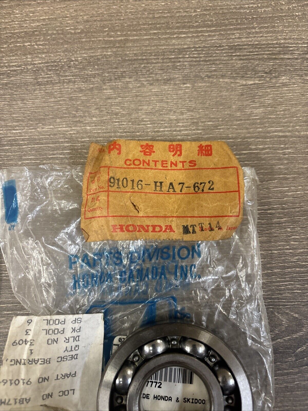 NOS Honda TRX350 TRX350D BEARING BALL 30X68X30 91016-HA7-772 H136