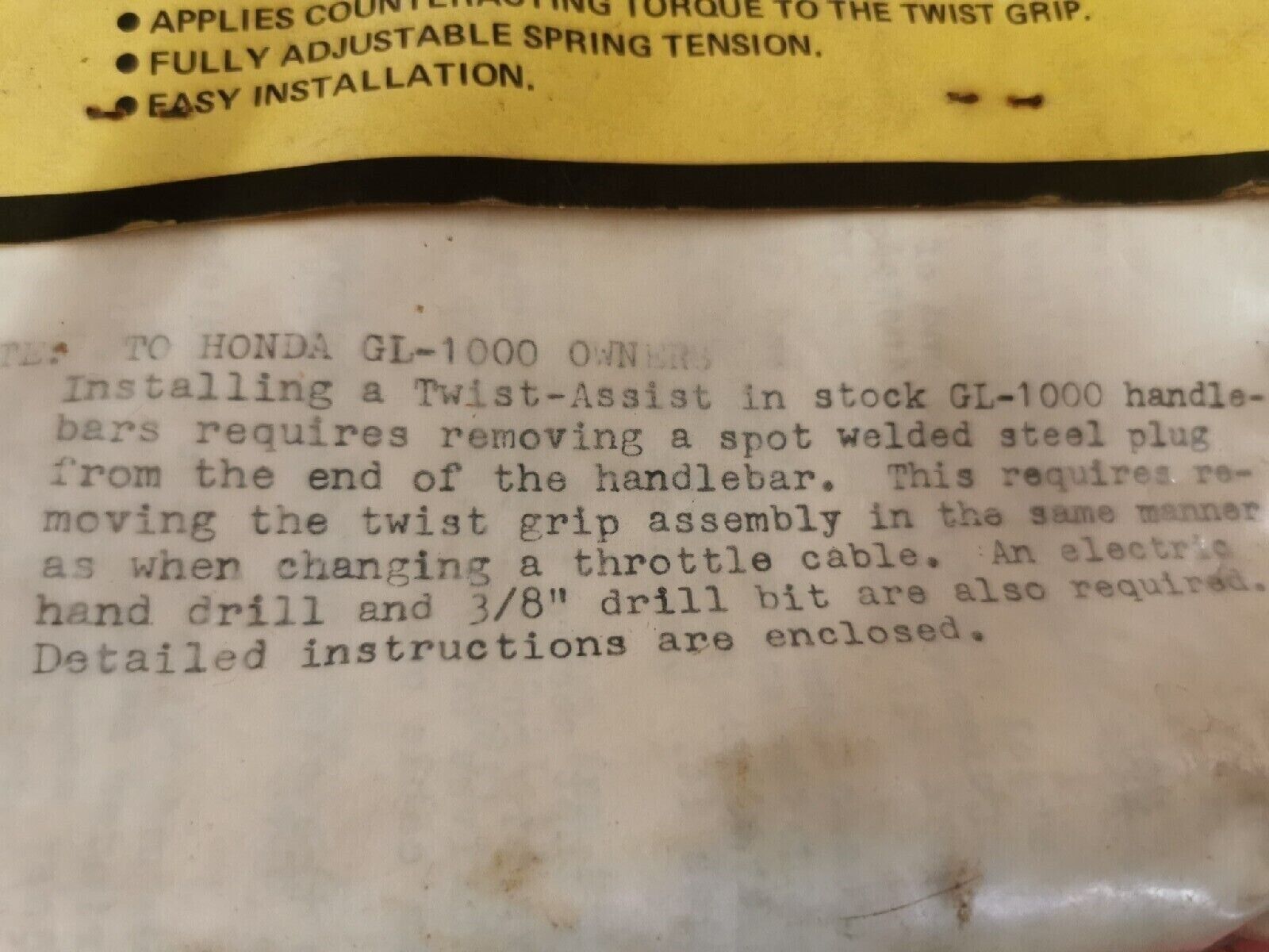 NOS TWIST ASSIST HONDA GL1000 MOTOCYCLE THROTTLE HELPER J15