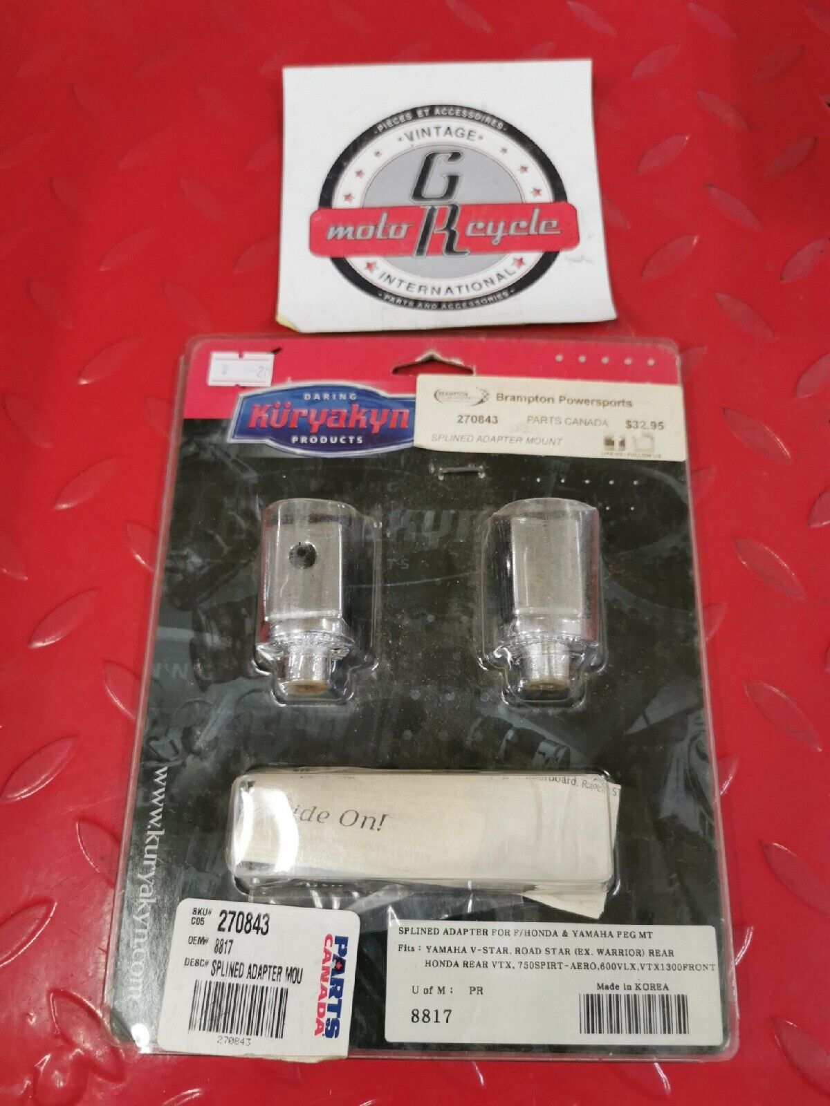 NOS KURYAKYN YAMAHA V STAR  HONDA VTX  PEG ADAPTER MOUNT 8817 J17
