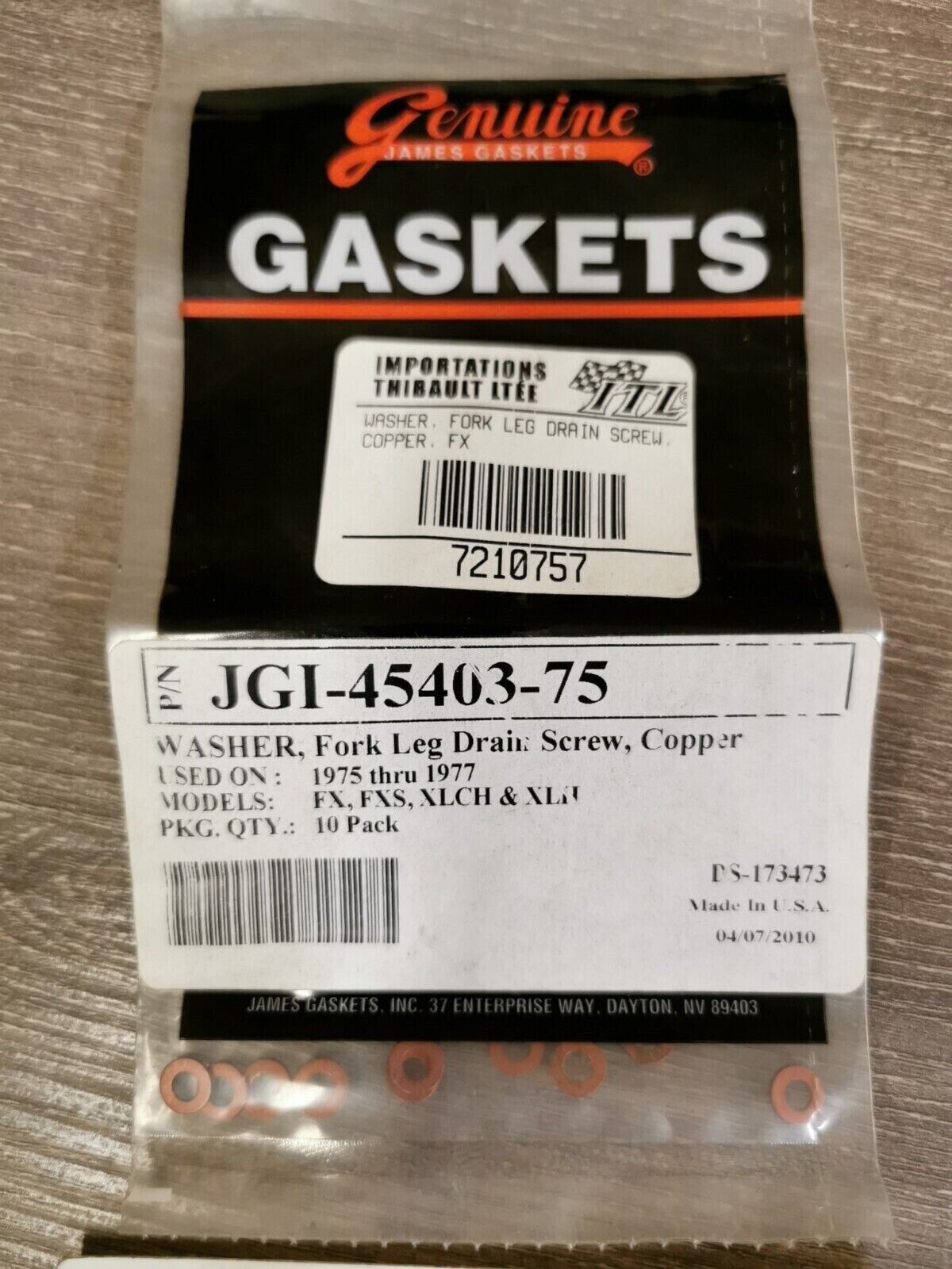 NOS James Gasket WASHER FORK LEG DRAIN SCEW COPPER QTY 10 JGI-45403-75 J45