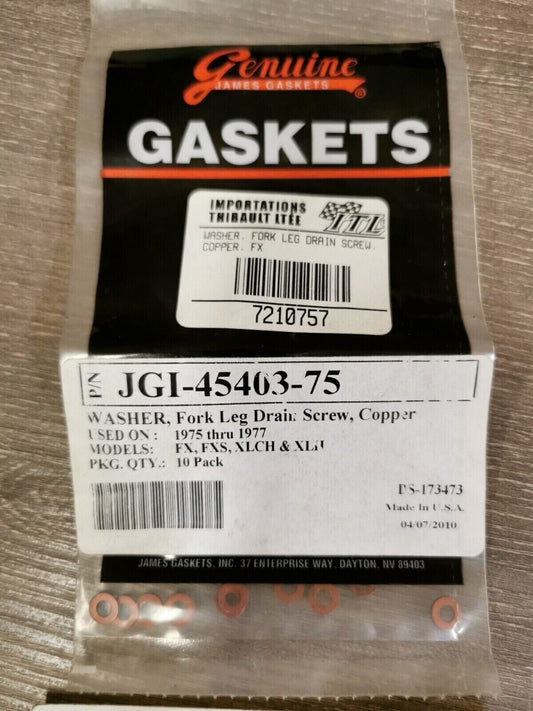 NOS James Gasket WASHER FORK LEG DRAIN SCEW COPPER QTY 10 JGI-45403-75 J45