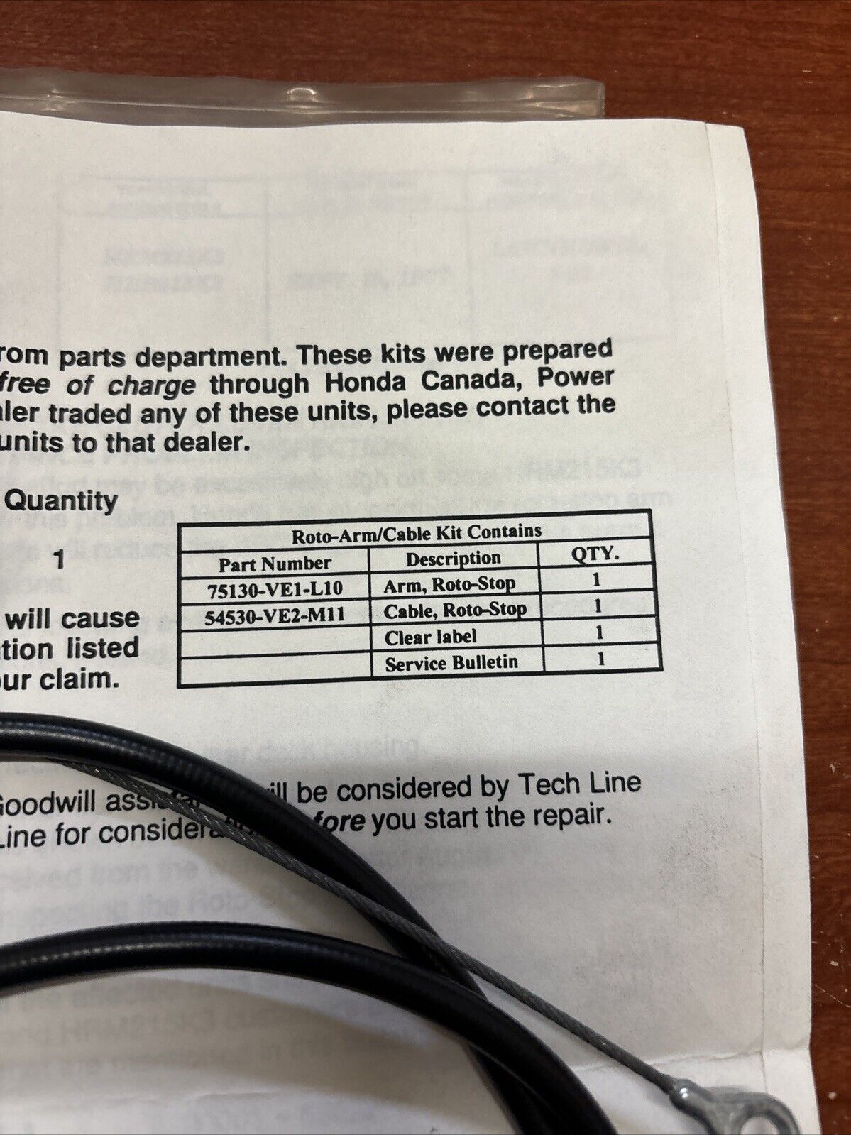NOS Honda HRM215K3 HRB215K3 ROTO STOP CABLE 54530-VE2-M11 H160